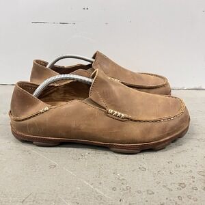 OluKai Moloa Brown Leather Slip On Loafers Mens 10.5 Casual Comfort Gorpcore